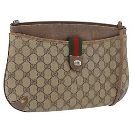 Gucci GG Supreme Web Sherry Line Tasche aus PVC Beige Gold Rot 904 02 026 Auth BA12127
