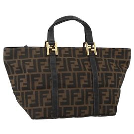 Borsa a mano in tela Zucca FENDI marrone nera Auth 175625