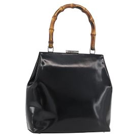 Borsa a Mano GUCCI Bamboo Smalto Nero Argento 000 781 0295 Auth 176588