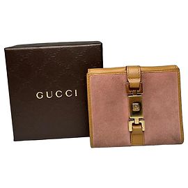 Vintage Gucci Jackie Wildlederleder Geldbörse rosa beige