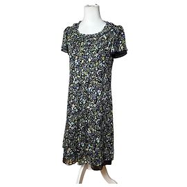 Vintage Courreges mehrfarbiges Blumen Kleid Schwarz M