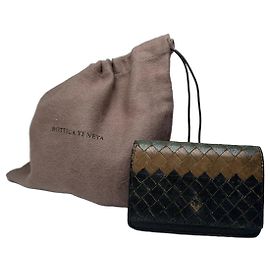 Vintage Bottega Veneta Intrecciato Leder Kartenhalter Schwarz Braun