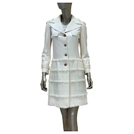 Abrigo de cuero de cordero blanco y tweed Chanel FR 36 de segunda mano