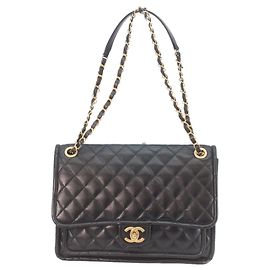 Borsa a spalla in agnello nero lucido Chanel