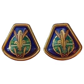 Hermès Clip-On Multicolored Enamel and Gold-Plated Earrings