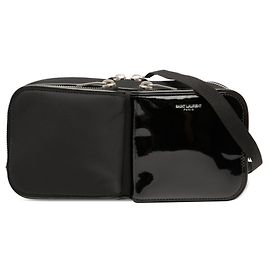 Borsa a spalla in nylon nero e pelle verniciata Saint Laurent