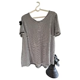 Autre Marque Camiseta de rayas blancas y negras con detalle de lazo