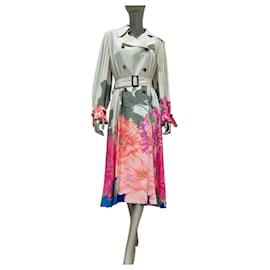 Trench coat plisado de seda Camellia Valentino Avorio & Fucsia Talla 42 de segunda mano