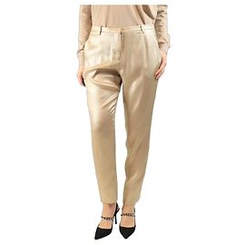Brunello Cucinelli Pantalones de seda neutros - talla UK 12