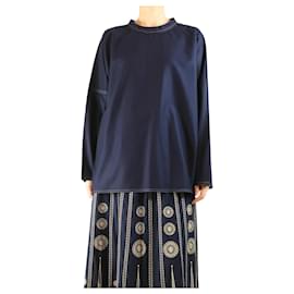 Sofie d'Hoore Wolloberteil mit kontrastierenden Nähten in Marineblau - Größe UK 8