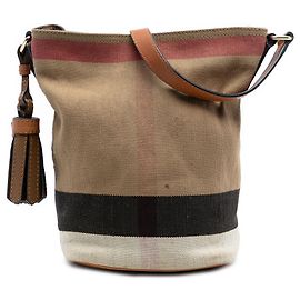 Borsa a secchiello Ashby in tela a quadri mega check marrone di Burberry con frange