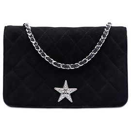 Portafoglio Cocostellar in suede trapuntato nero di Chanel con catena