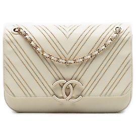 Chanel Bianco Grande Flap Chevron in Pecora Sottile