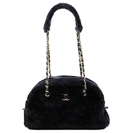 Borsa da bowling grande in shearling trapuntato Chanel Blue Coco Neigh