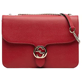 Gucci Rosso Medio Dollar Pelle di Vitello Borsa a Spalla Interlocking G
