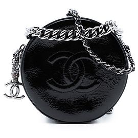 Runder schwarzer Lacklederbeutel Chanel As Earth