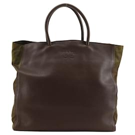 Borsa/tote in pelle di vitello marrone e nylon Prada