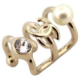 NUOVO 1 ORECCHINO CHANEL EAR CUFF LOGO CC PERLA STRASS IN METALLO DORATO - Chanel