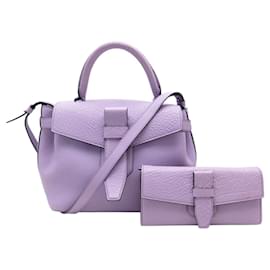 NUOVO BORSO LANCEL CHARLIE MM + PORTAFOGLIO IN PELLE LAVANDA CON TRACOLLA - Lancel