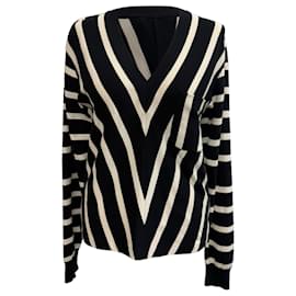 Suéter de rayas marineras con cuello en V Chloé en algodón negro y blanco