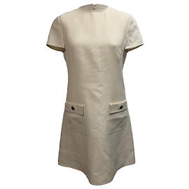 Vestido Mini A-Line Valentino Garavani con Bolsillos en Lana Crema