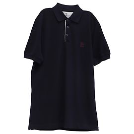 Brunello Cucinelli Logo Embroidered Polo Shirt in Navy Blue Cotton