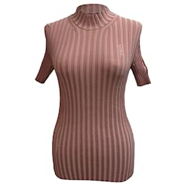 Fendi Strickpullover mit kurzen Ärmeln aus rosa Baumwolle