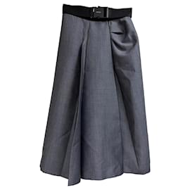 Gonna midi con cintura in mohair grigio di Prada