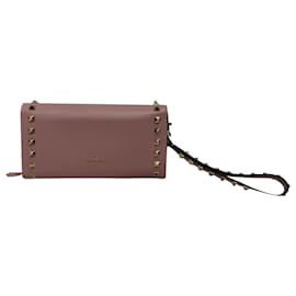 Porte-monnaie à rabat continental Valentino Garavani Rockstud en cuir rose