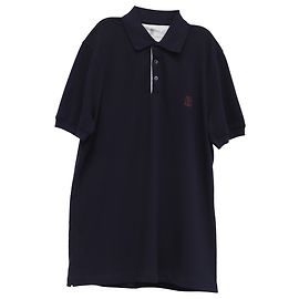 Polo-Shirt aus navyblauem Baumwollstoff mit gesticktem Brunello Cucinelli-Logo