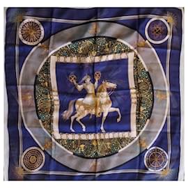 Hermès Seidenschal Blau Gold Pferdemotiv