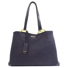 Borsa tote in pelle blu Miu Miu