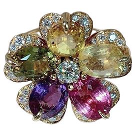 Bulgari Sapphier Flower Diamantring mit Edelsteinen Gelbgold