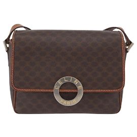 Céline Celine Vintage Macadam Circle Logo Canvas and Leather