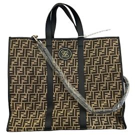 Fendi Zucca Karligraphy Tote Marrone Metallizzato Tela Rivestita