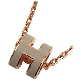 Necklace Mini Pop H, Marron Grace, Rose Gold hardware - Hermès