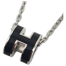Necklace Mini Pop H, Noir, Silver hardware - Hermès