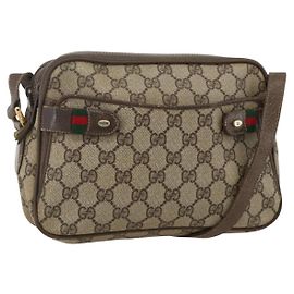Gucci GG Supreme Web Sherry Line Schultertasche PVC Beige 66 02 049 Auth 175721