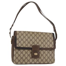 Gucci Bolsa de Ombro GG Supreme Horsebit PVC Bege Dourado 001 16 4084 Auth 175390