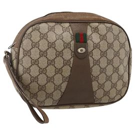 GUCCI GG Supreme Web Sherry Line Clutch Bag PVC Beige Oro 89 01 034 Auth 175777