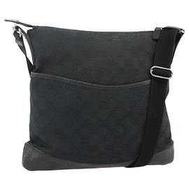 Borsa a Spalla GG Canvas Gucci Nera Argento 145357 Auth 175338