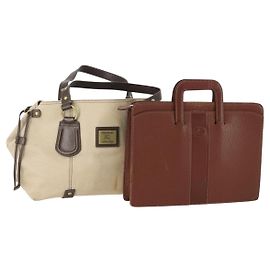 Borsa a mano Burberrys in tela e pelle 2 pezzi marrone beige Auth BA11996