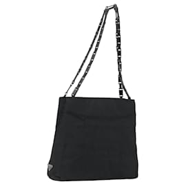 PRADA Borsa Tote in Catena di Plastica Nylon Nera Argento Auth 175266