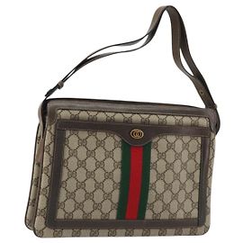 Gucci Borsa GG Supreme Web Sherry Line PVC Beige Oro 14 02 013 Auth 176608