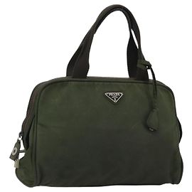 PRADA Borsa a mano in nylon khaki argento autentica 175996