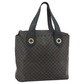Céline CELINE Macadam Canvas Hand Bag PVC Leather Black Gold Auth 175209