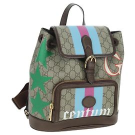 GUCCI GG Supreme Interlocking Backpack PVC Beige Gold 674147 Auth YKZ1279M