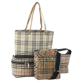 Borsa a mano Burberrys Burberry Nova Check Nylon 4 Set Beige Auth 174988