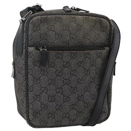 Borsa a Spalla GG Canvas Gucci Nera Argento 03136 Auth 175385