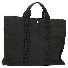 Hermès HERMES Sac à main Her Line MM Toile Gris Argent Auth 121338